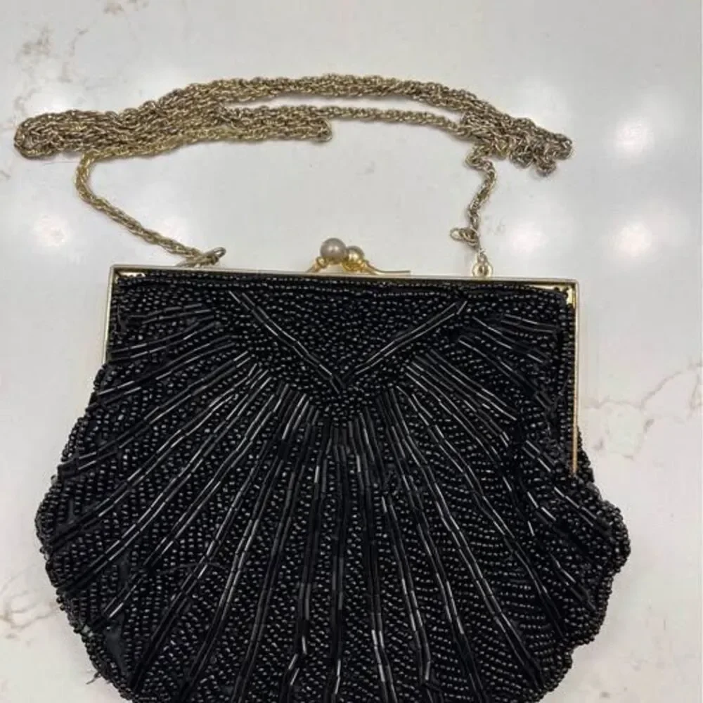 Vintage Black Beaded Purse w/ Chain Strap